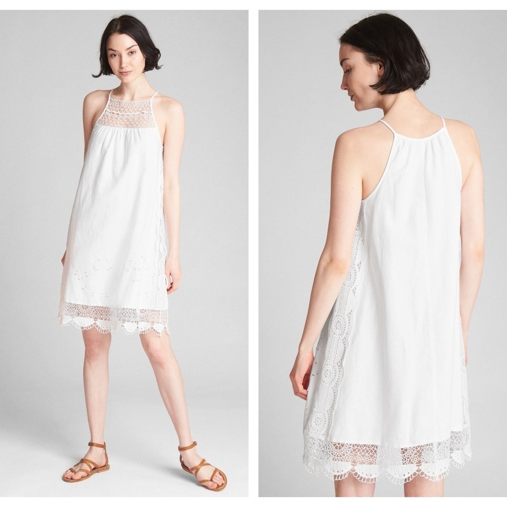 Gap White Crochet Lace Cami Linen Dress